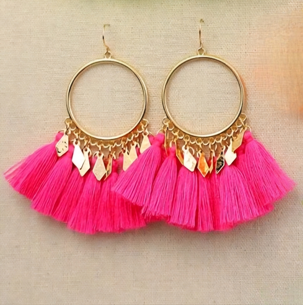 Pink Boho Tassel Earrings
